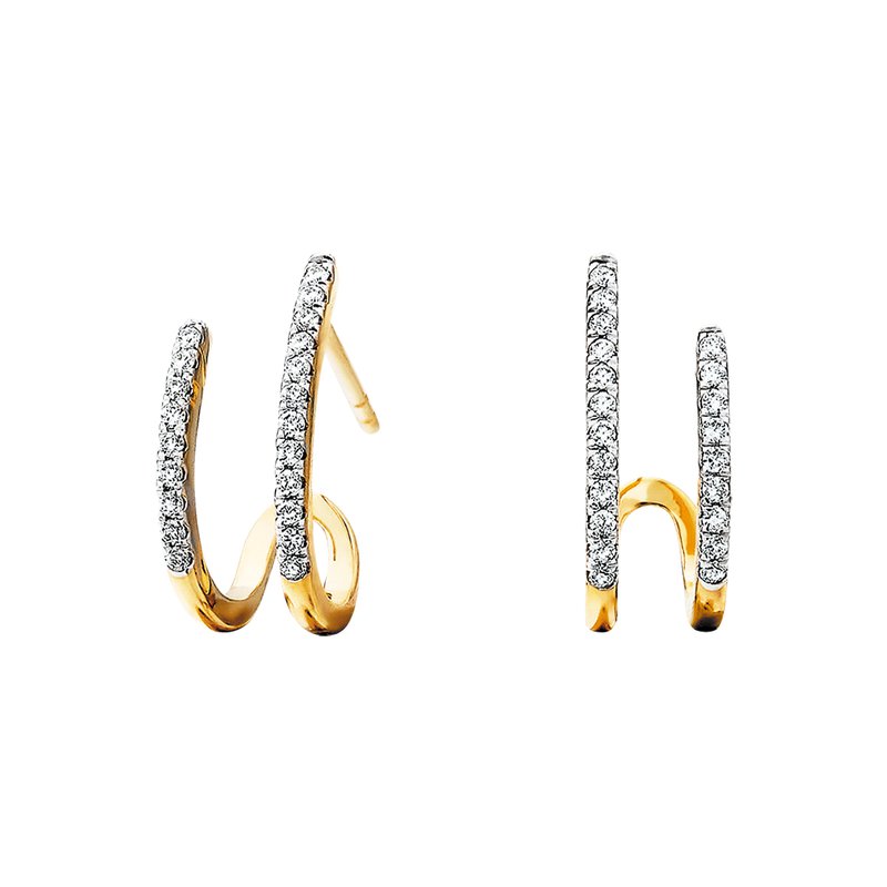 Yellow Gold Double Diamond Hoop Earrings 150-1120