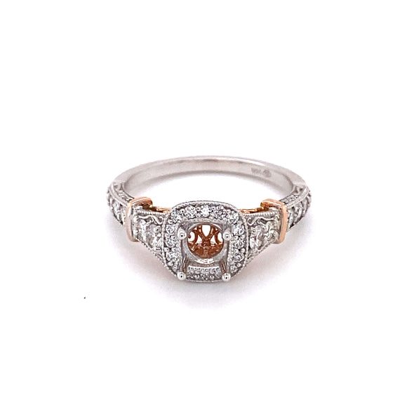 Ornate 14k Rose & White Gold Engagement Ring with (LG) Center Diamond 100-713