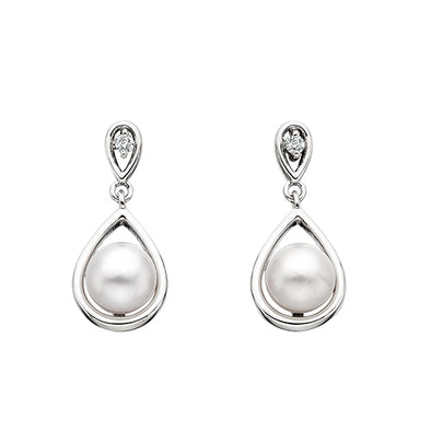 Sterling Silver Pearl & Diamond Earrings 645-896