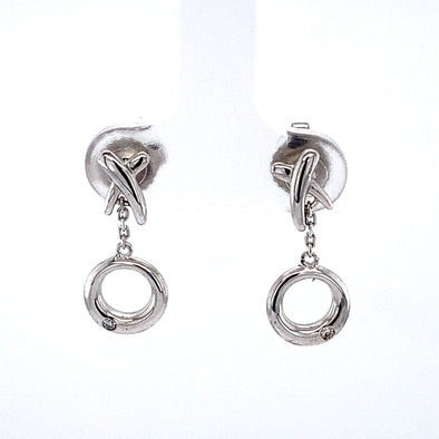 Cute Sterling Circle Diamond Drop Earrings 645-374