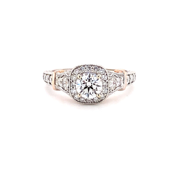 Ornate 14k Rose & White Gold Engagement Ring with (LG) Center Diamond 100-713