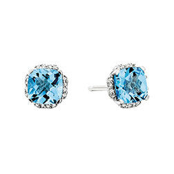Sterling Blue Topaz Stud and CZ Earrings 645-851