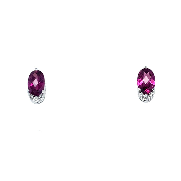 White Gold Diamond & Rhodolite Garnet Earrings 210-675