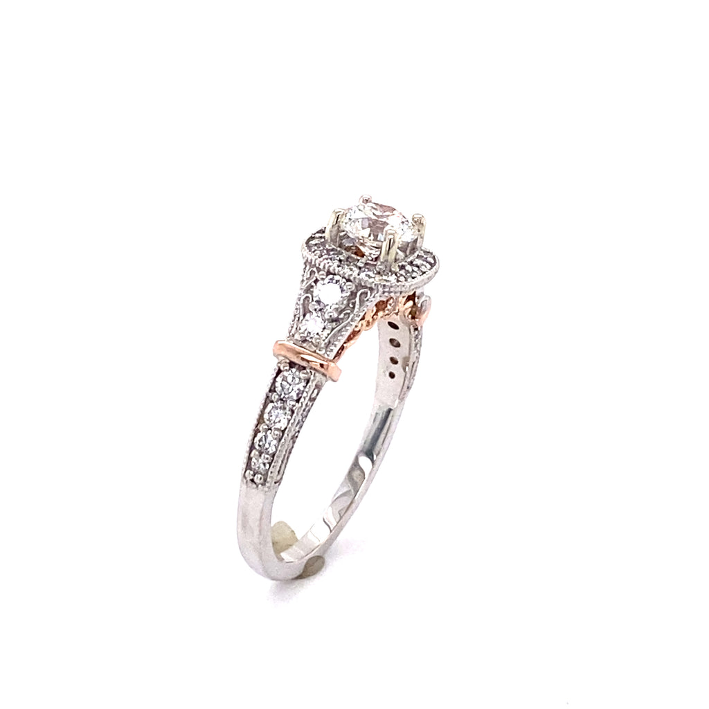 Ornate 14k Rose & White Gold Engagement Ring with (LG) Center Diamond 100-713
