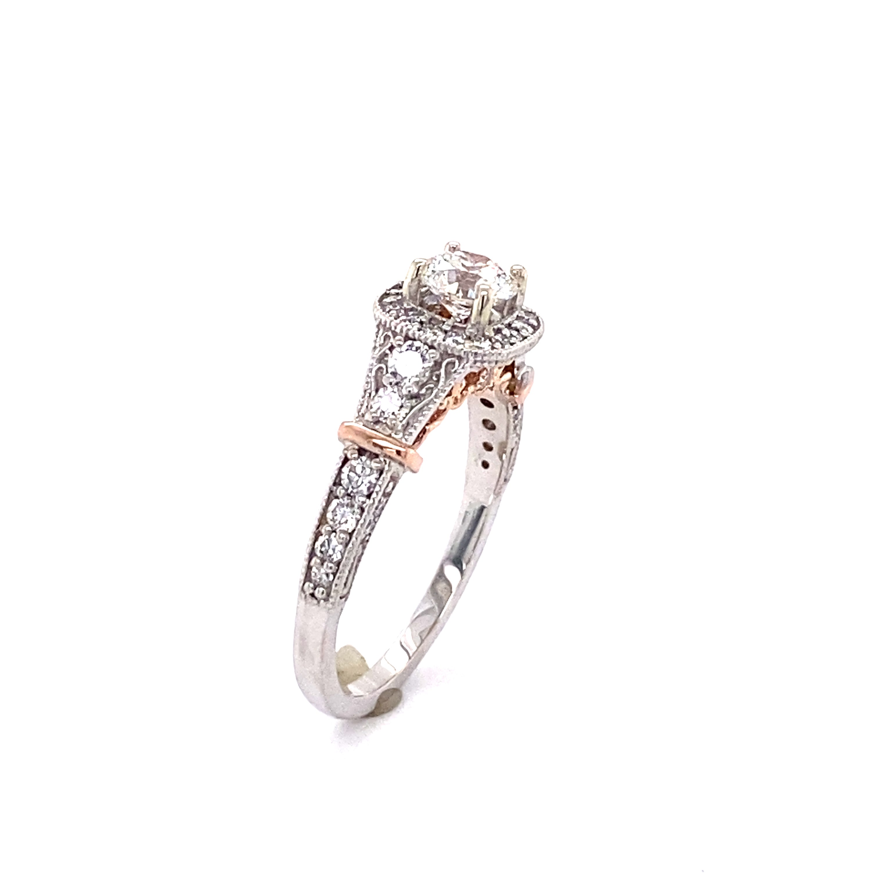 Ornate 14k Rose & White Gold Engagement Ring with (LG) Center Diamond 100-713