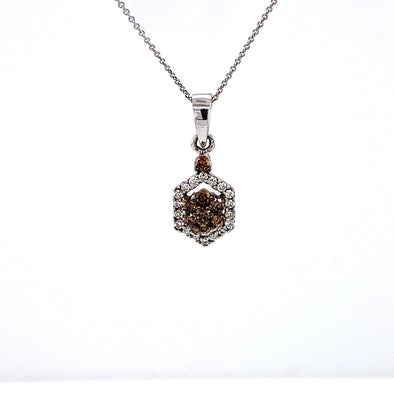 Beautiful 14K White Gold Diamond Pendant Set with Sparkling Chocolate and White Diamonds. 160-1153