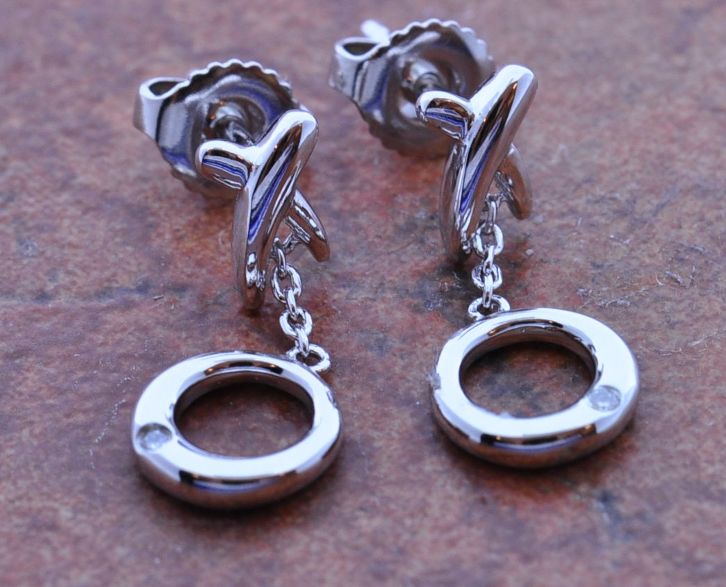 Cute Sterling Circle Diamond Drop Earrings 645-374