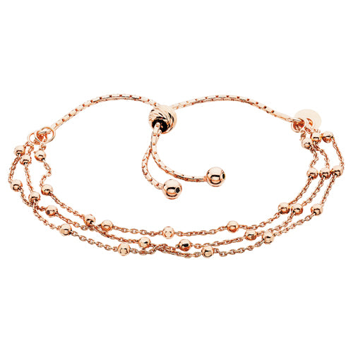 Beautiful Rose Tone Triple Strand Bolo Bracelet 610-746