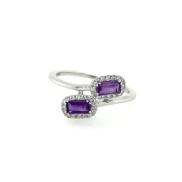 Geometric 14k White Gold Amythest and Diamond Fashion Ring 200-1328