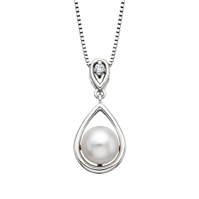 Sterling Silver Pearl & Diamond Necklace 653-484