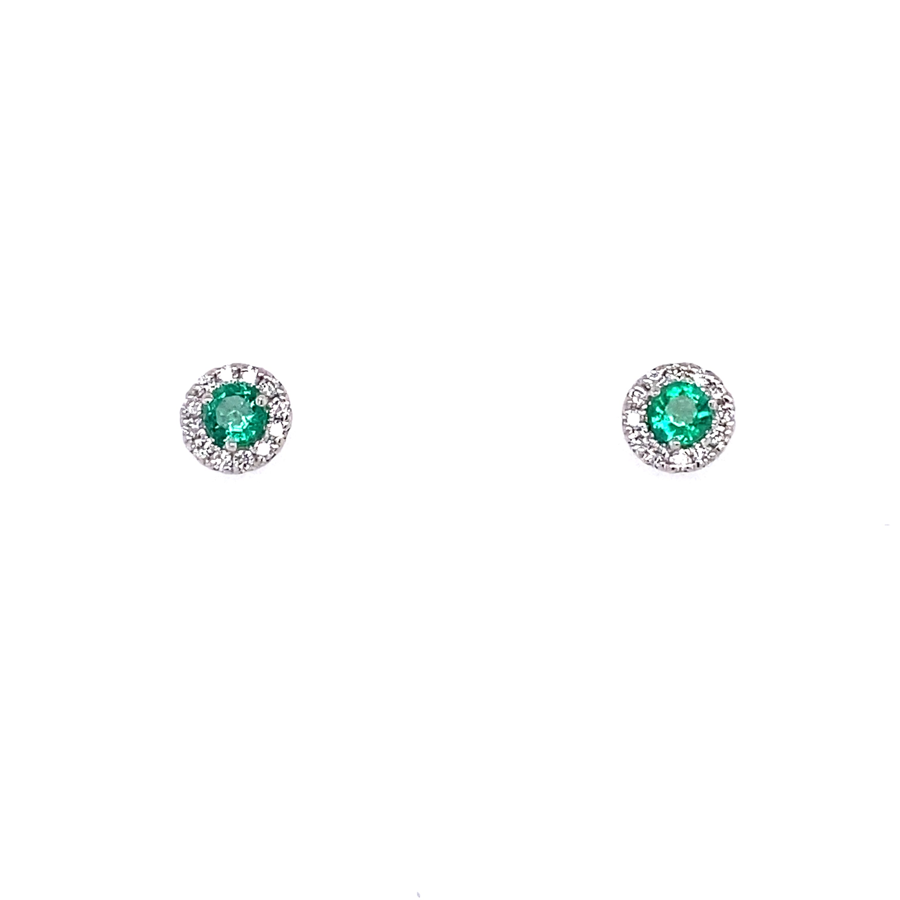 14k White Gold Diamond Halo Emerald Earrings 210-624