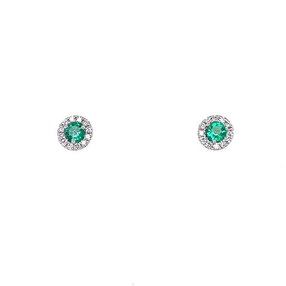 14k White Gold Diamond Halo Emerald Earrings 210-624